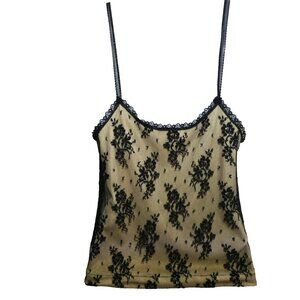 Vintage | Tops | Vintage Fondue Black Floral Lace Overlay Nude Cami Top